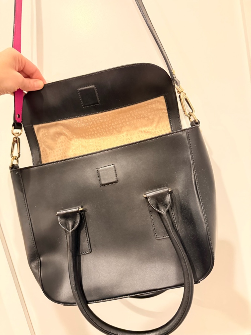 Kate Spade Black Leather Satchel with Pink Accent - Picture 3 of 7